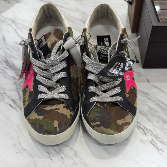 Golden Goose Camo Sneakers with Pink Star - Picture 1 of 9
